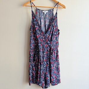 Market & Spruce Navy Floral Liliana Surplice Knit Romper